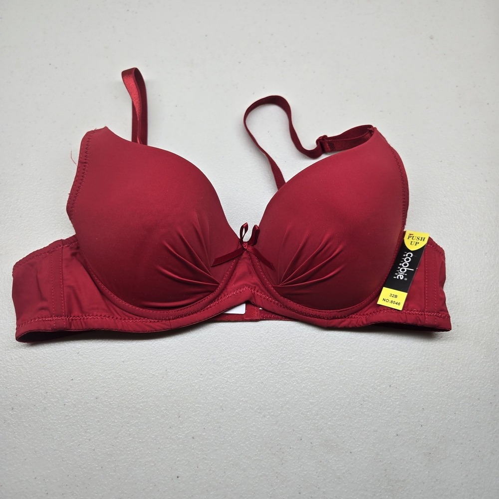 Coobie Women Bra 32B Red Push Up Underwired Bow Strap‎ Adjustable NWT